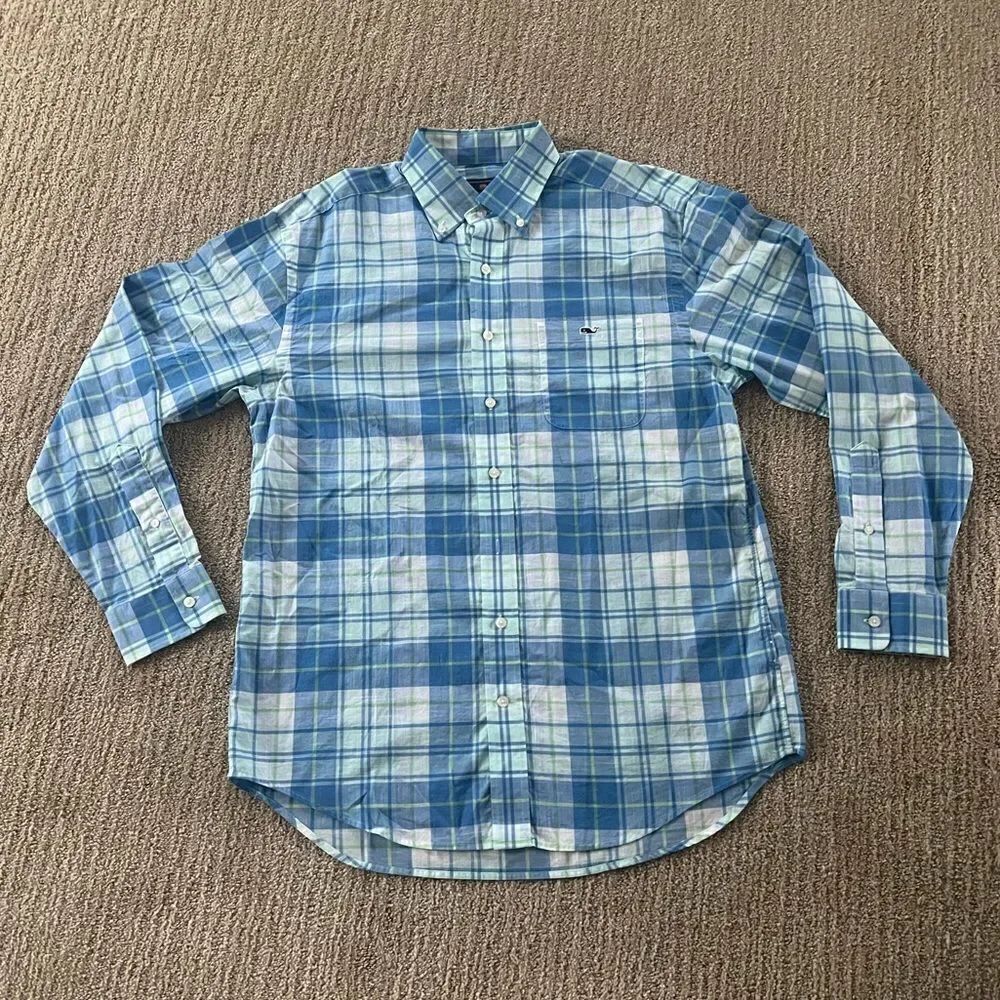 Vineyard Vines Blue and Green Plaid Button Down Tucker Shirt